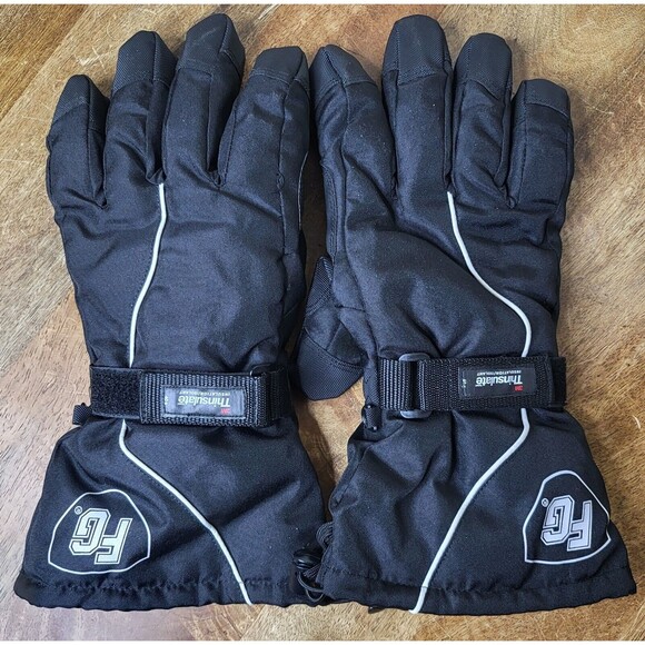 Firm Grip Thinsulate Lined Gauntlet Glove Hook & Loop Strap Black Winter Gloves - Picture 1 of 4